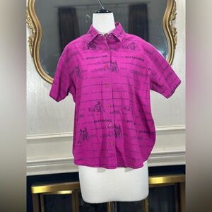 Vintage Adobe Rose 90s Horse Print Button Up Shirt 1X Magenta Western Cowgirl